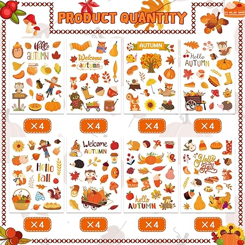 Miniatura 3 de Calcomanías de otoño, 640 unidades, calcomanías de Acción de Gracias para niños, Acción de Gracias, hojas de arce, calcomanías para fiesta de Acción