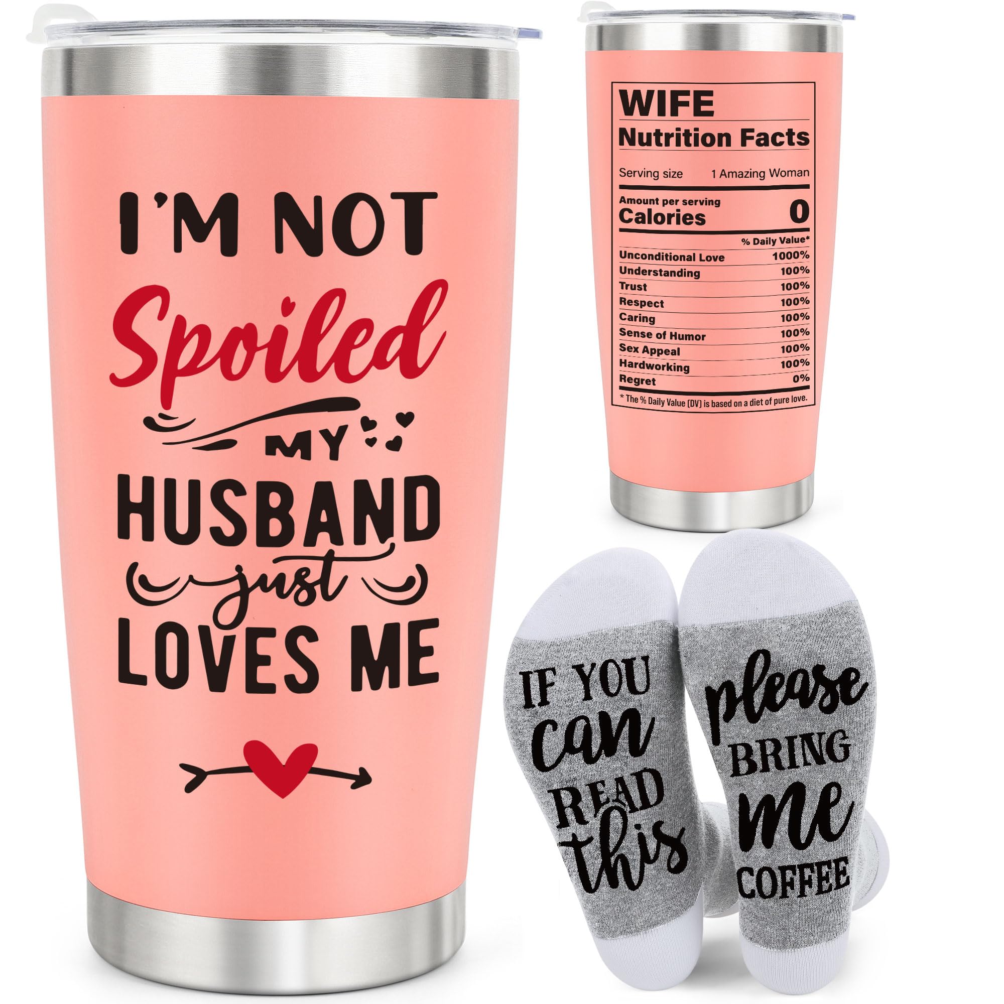 Gifts for Wife Mothers Day from Husband, Wife Birthday Gifts Ideas, Wedding Anniversary Women Gift for Wife, Best Wife Ever Gift, Romantic Present for Wife 20oz Pink Tumbler Cup ＆ Socks Set