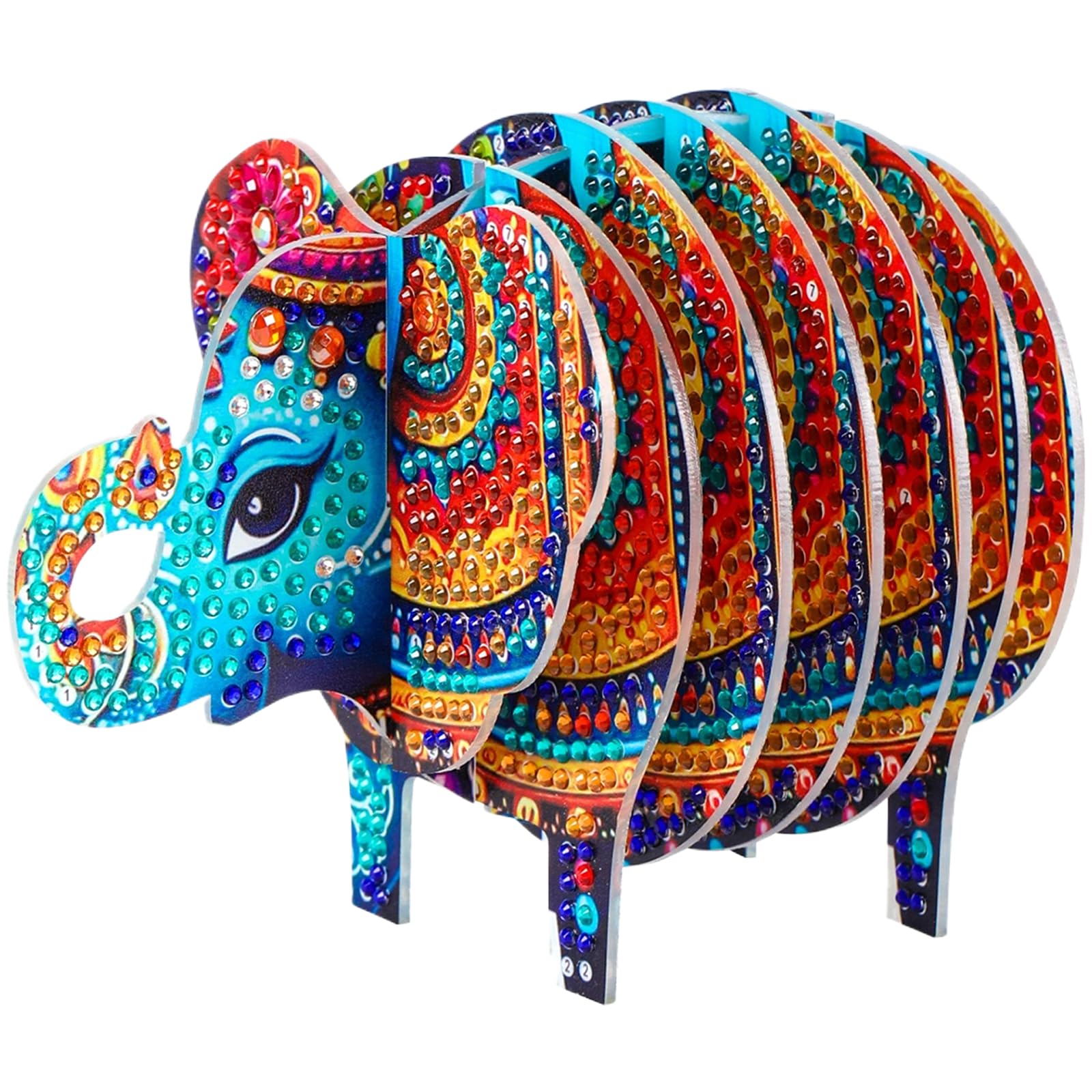 8pcs 5D DIY Diamond Art Painting Coaster Set with Holder, DIY Animal Diamond Crafts Coasters for Adults, Handmade Home Desk Decor & Practical Gift for Adults Beginners(Elephant)