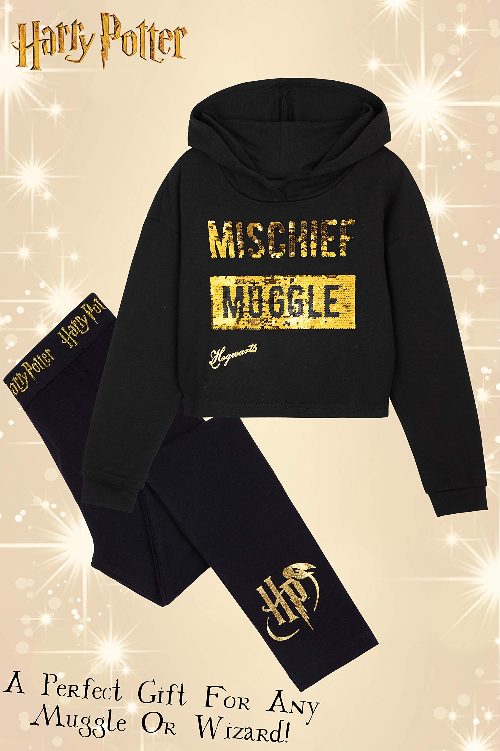 Harry Potter Felpa Corta con Cappuccio per Bambina E Ragazza E Leggings in Cotone 6-14 Anni, Abbigliamento Ufficiale, Magiche Idee Regalo
