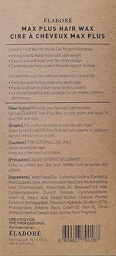 Elabore Paquete de 2 Ceras para el cabello MAX Plus 3.38 fl.oz/3.4 fl oz (cera para peinar el cabello para hombre)
