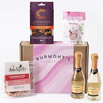The Prosecco and Treats Hamper For Her - Two Small Prosecco, Truffles, Hazelnut Chocolates, Joe & Seph's Popcorn & Candy Kittens - Hamper Exclusive To Burmont's
