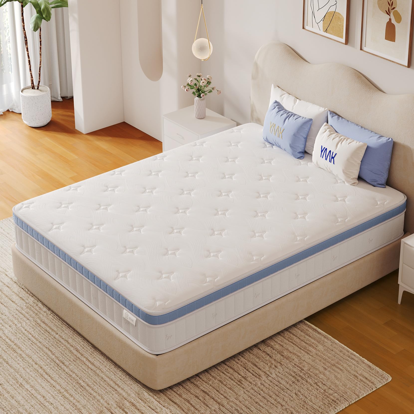 Queen Mattress 10 Inch, Hybrid Mattress Plush in a Box,Individual Pocket Spring Queen Size Bed with Breathable Memory Foam, Pressure Relief, Medium Firm Back Support for Adults