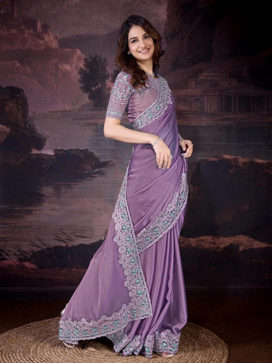 TRENDMALLS Women's Silk Embroidered Border Saree with Heavy work Blouse Piece Saree for Women (K1092-Purple)