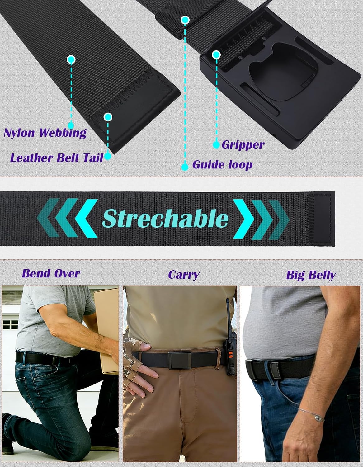 1.5" Mens Stretch Tactical Ratchet Belts Casual.Adjustable Military Hiking nylon Work Belts For Men Heavy Duty