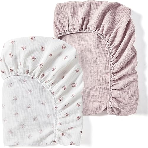 Pack n Play Sábanas de muselina para moisés  Sábanas ajustadas para bebé niño y niña  Sábanas de cama para niños pequeños, 17 x 32 pulgadas, paquete