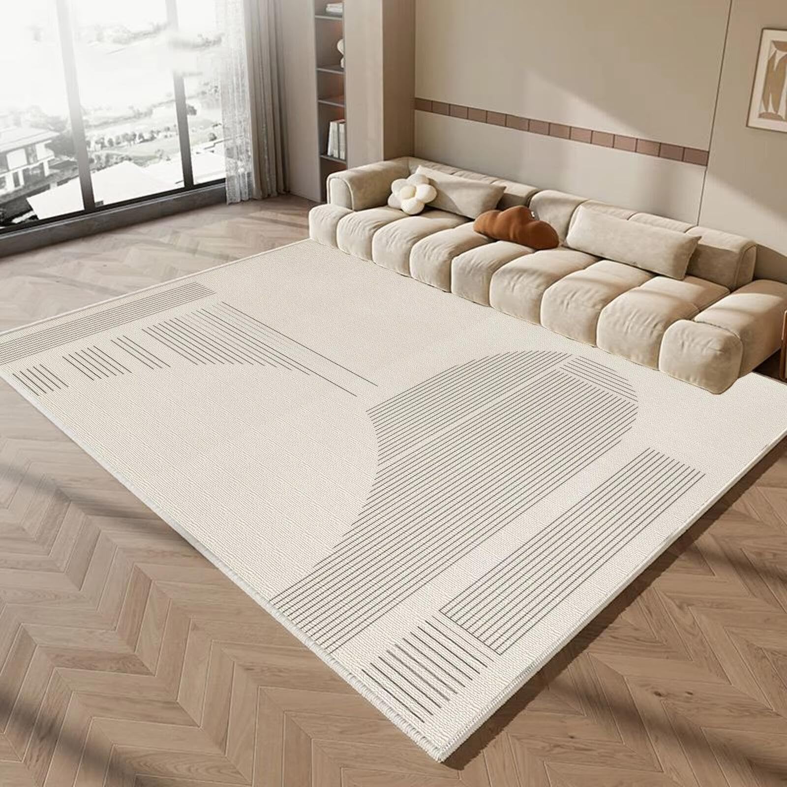 Alfombra beige de 45x70cm con decoración minimalista para pies