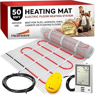 Electric Floor Heating System for Tile 50 sqft 120V 5Amps 600Watts-Heated Flooring System for Bathroom Floor Heating Kit Underfloor Comfort Heat 7Day/4Event Programmable GFCI Thermostat by Heatwave