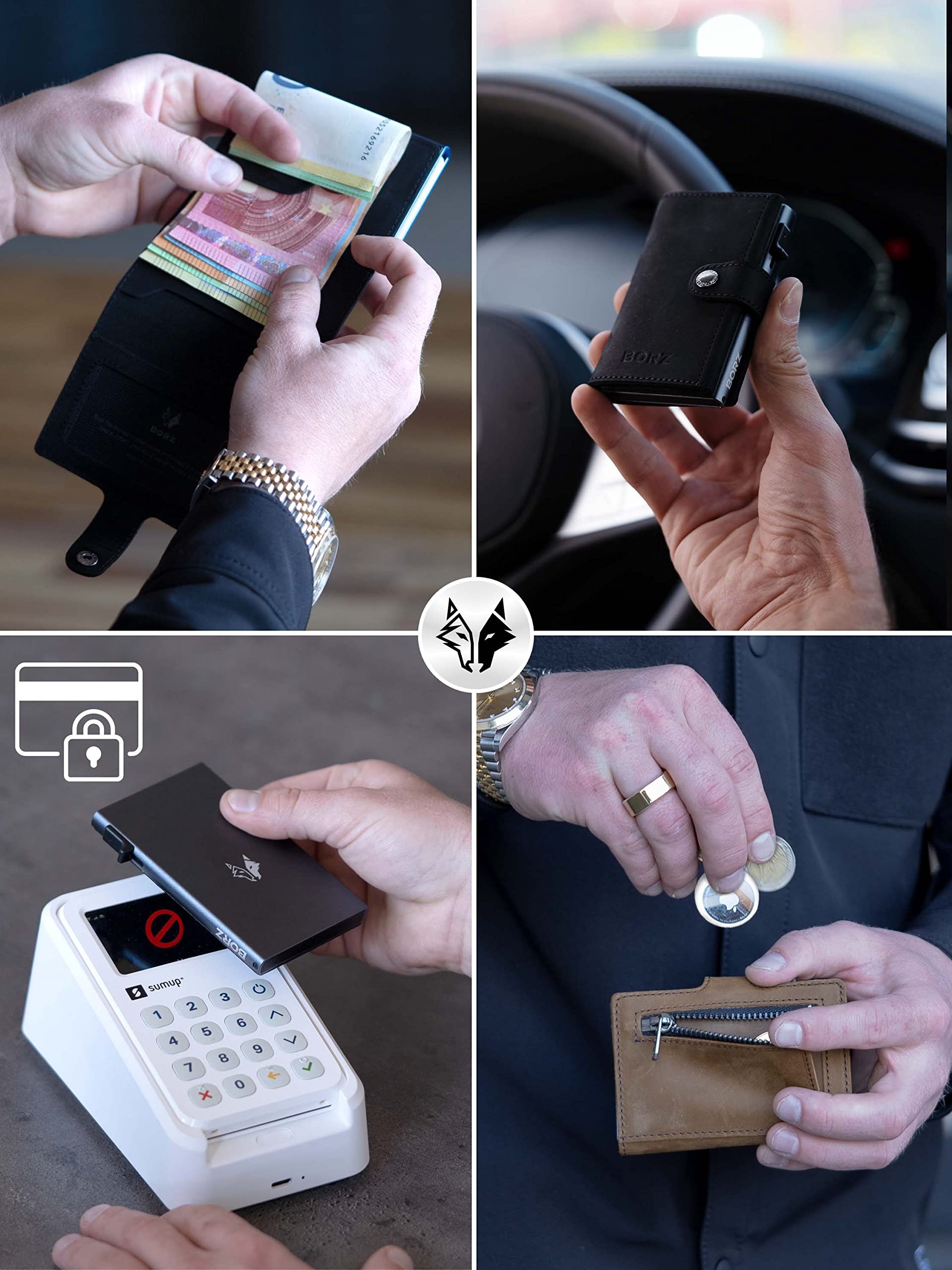Kartenetui mit Münzfach AirTag kompatibel I Slim Wallet mit RFID Schutz I Mini Portemonnaie für Herren & Damen Geldbörse I Geldbeutel für Karten & Scheine aus echtem Leder