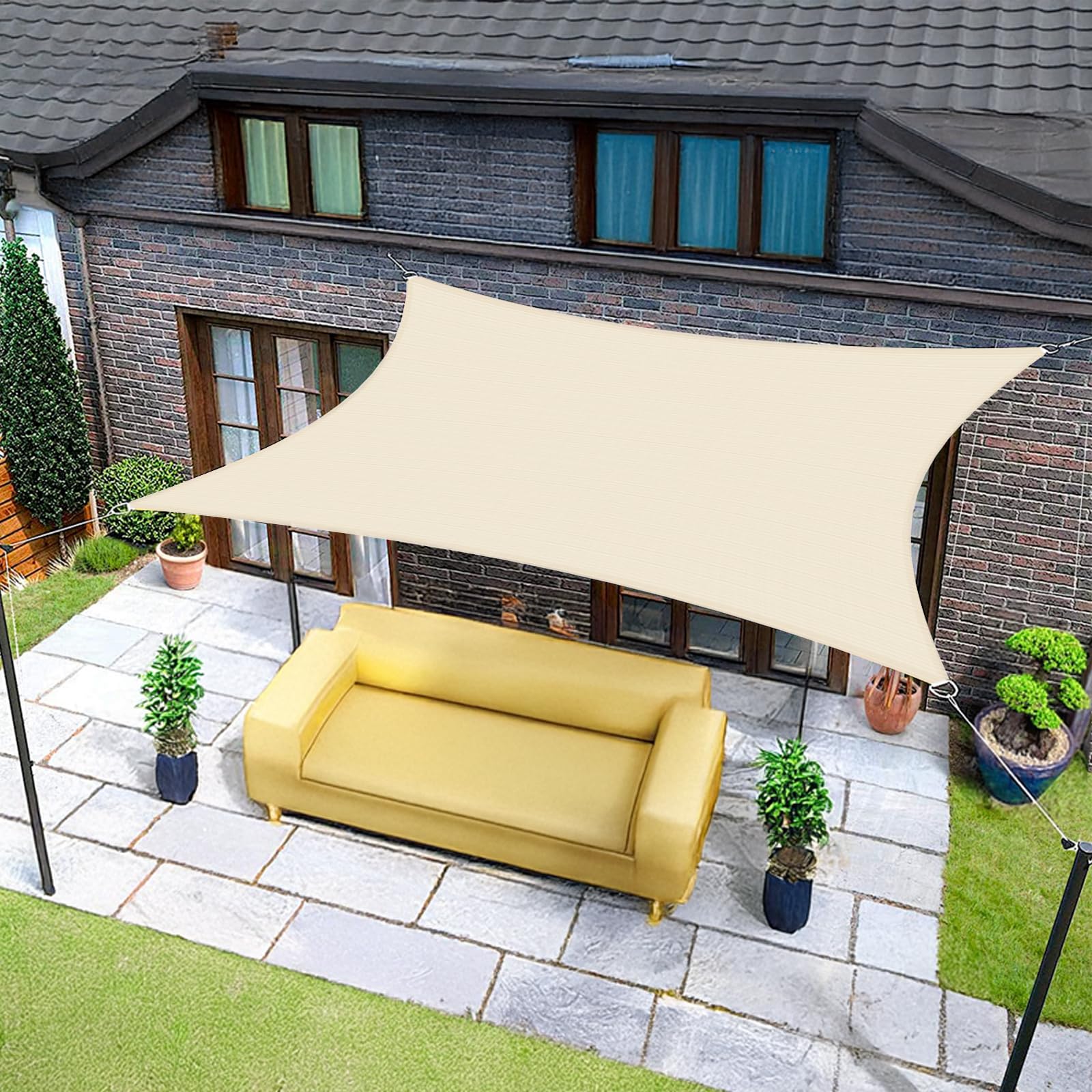 Sunnylaxx 3x3m Rectangle Shade Sail,Khaki Waterproof Sun Shades Outdoor Canopy 95% UV Block Water Resistant Sunshade for Patio,Garden,Backyard