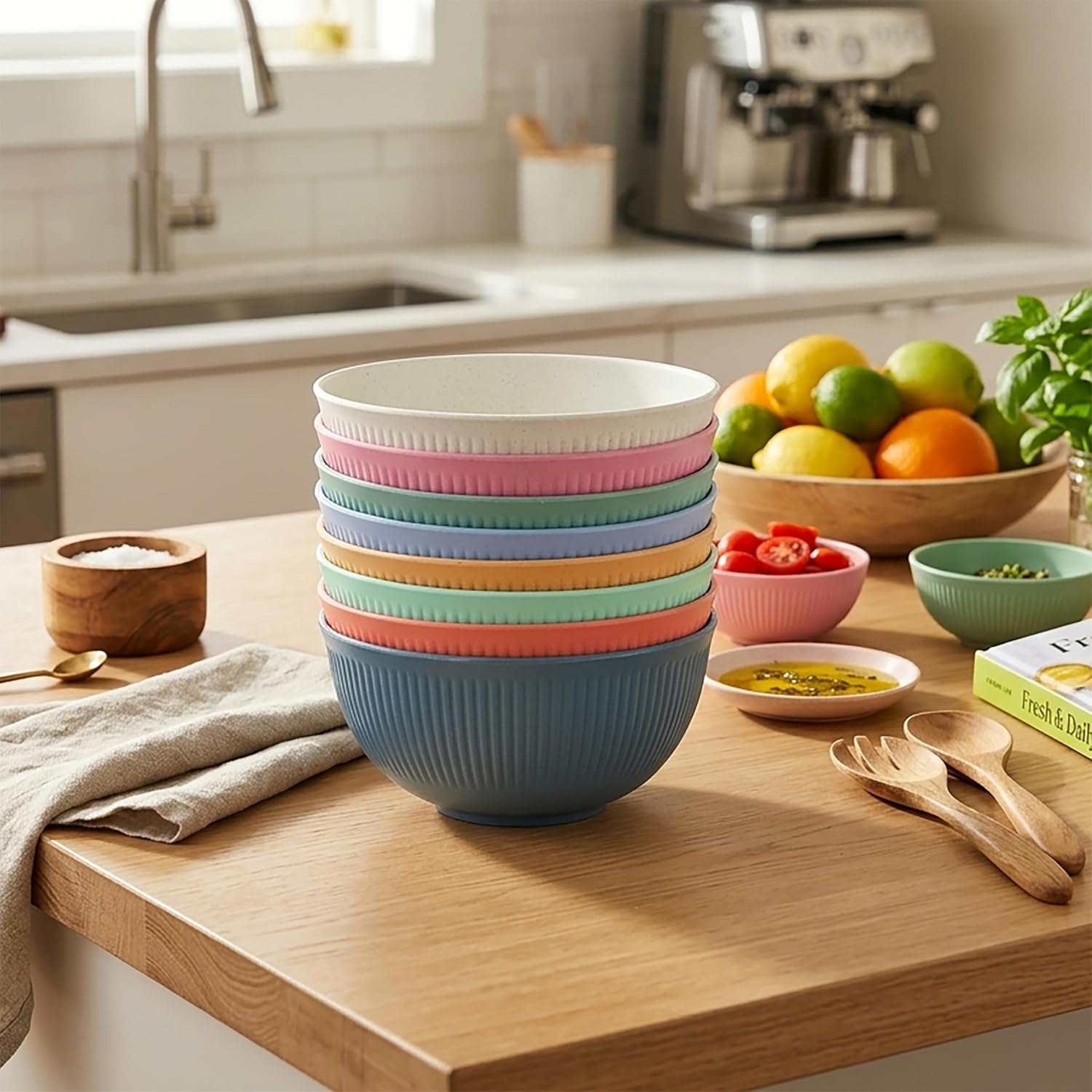 8PCS Cereal Bowl, Unbreakable 24 OZ Wheat Straw Cereal Bowls, Kitchen Bowls for Ramen, Cereal, Snack, Soup, Salad and Rice, Microwave & Dishwasher Safe (Set of 8)