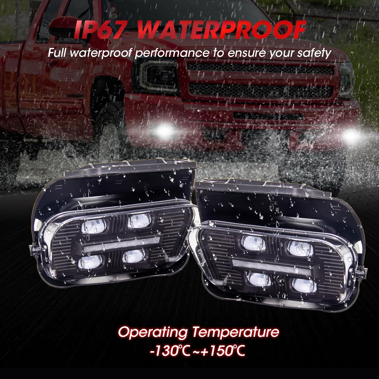 New Version LED Fog Light Replacement For 2003-2007 Chevy Silverado 1500 2500 3500/2002-2006 Chevy Avalanche LED Fog Lamps 1 Pair(Black Housing with Clear Lens)