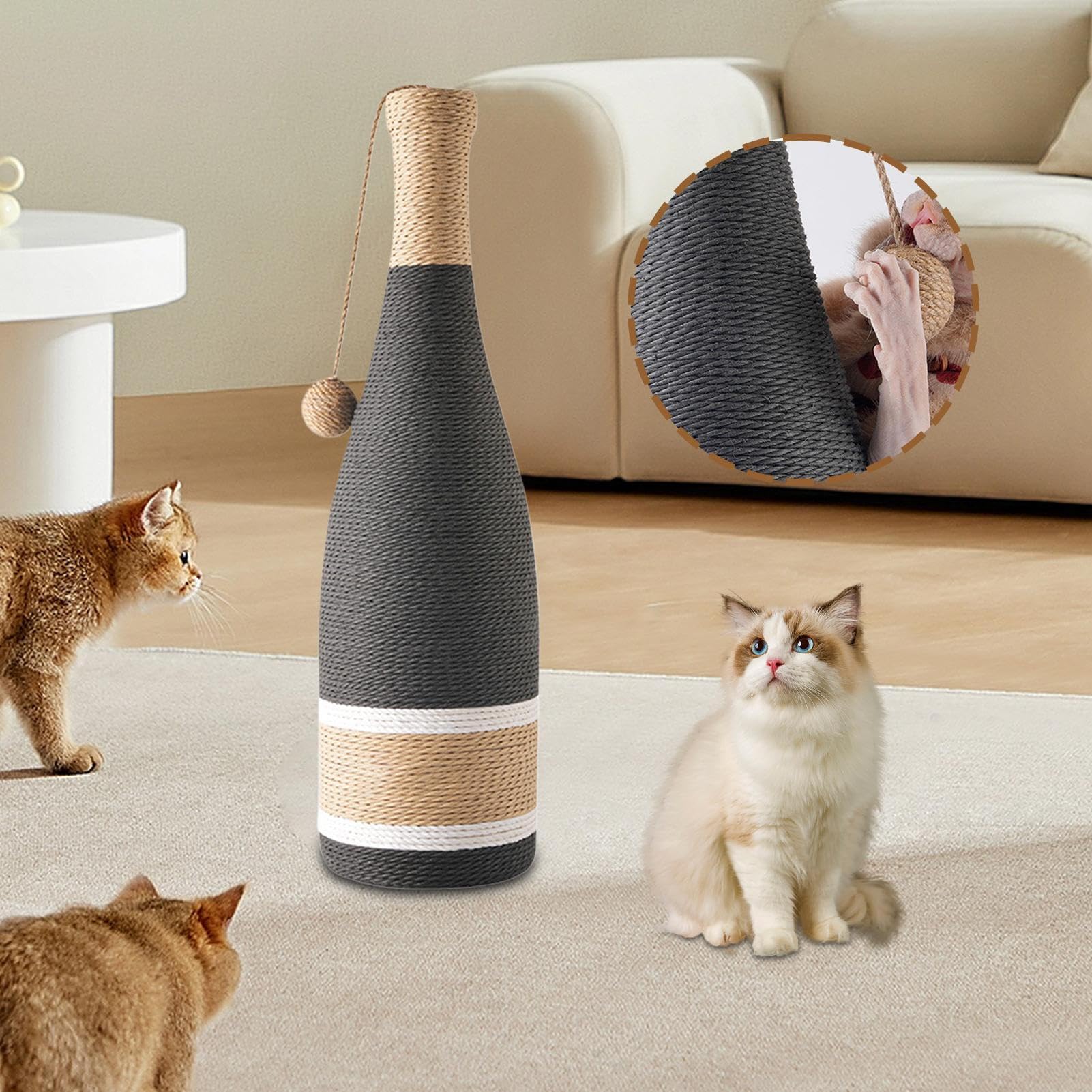 Correo de arañazos, Poste de rascado de Gato con Bola interactiva, diseño de Botella de Vino, Juguete Interactivo Multifuncional Resistente a los arañazos para el vehículo doméstico