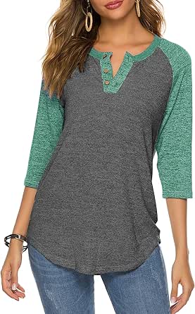 HOCOSIT Women's Raglan Round Neck Summer Top Button Henley