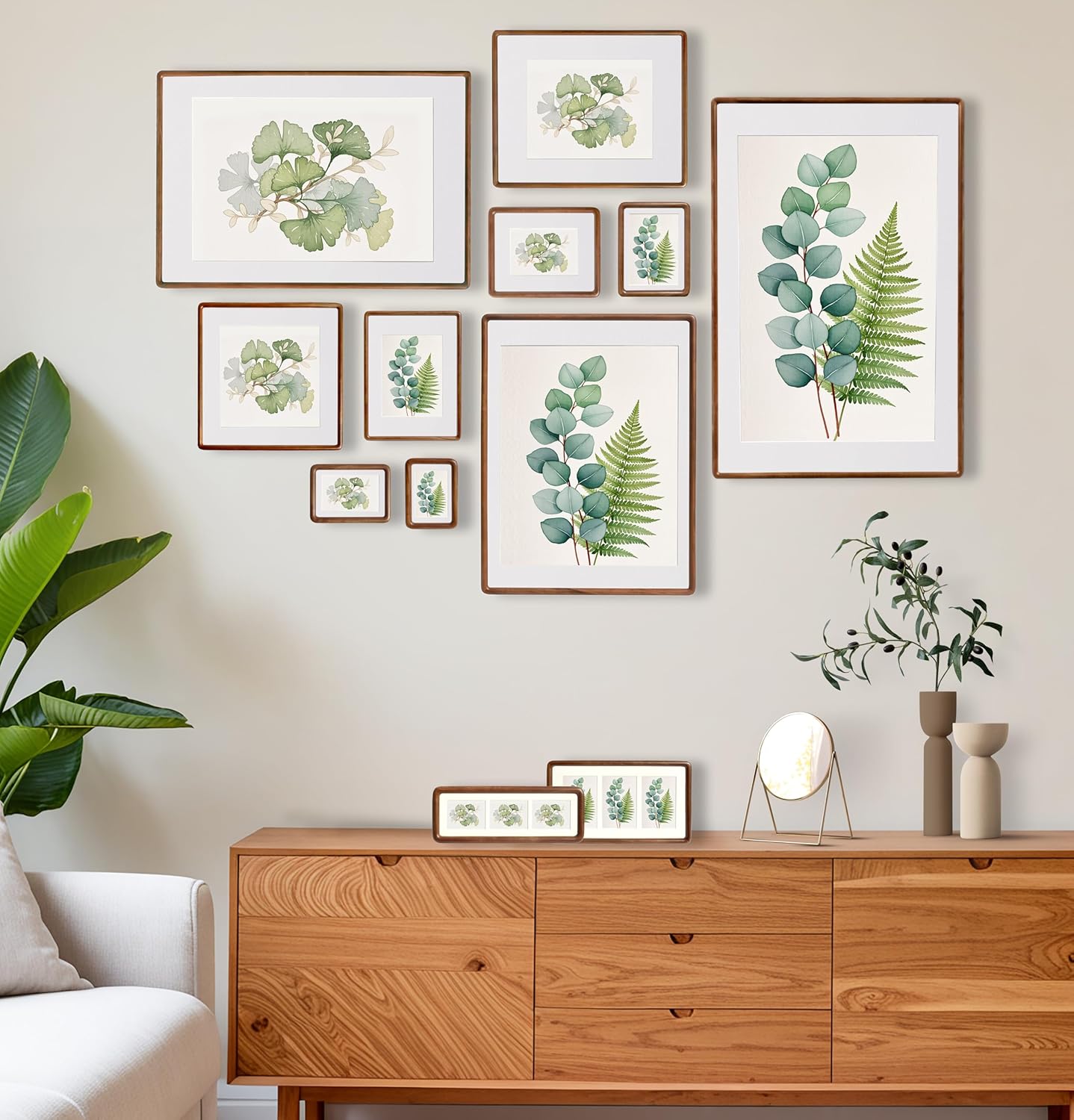 OUBOXDPF 16x16 Picture Frame Wood 12x12 with Mat, Natural Solid Walnut Wooden Rounded Corner Photo Frames with Tempered Glass for Hanging Displaying Horizontally or Vertically Walnut 16x16