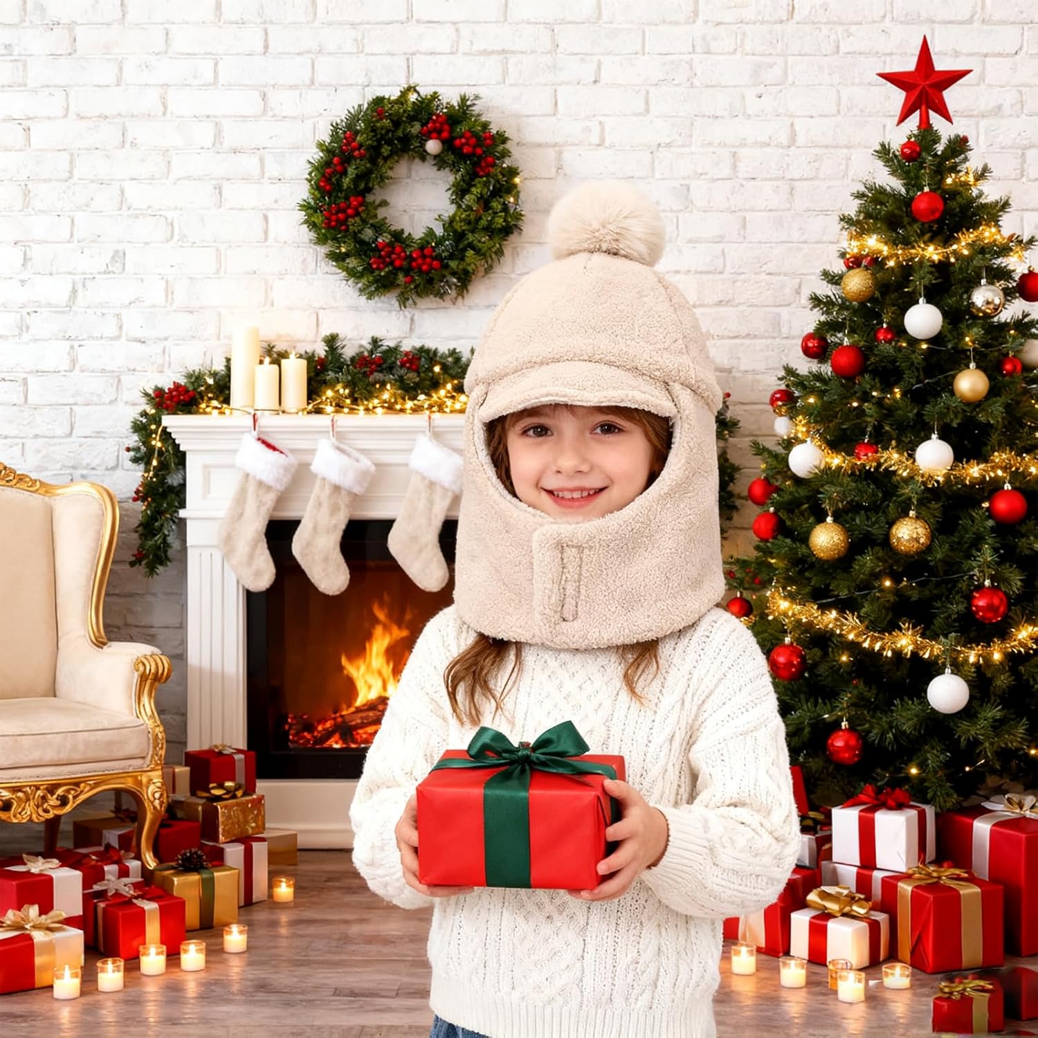 Kids Winter Trapper Hat with Neck Warmer, Windproof Ski Hat with Pom Pom Hooded Ear Flaps for Toddler Boys Girls 2-6 Years - Image 7