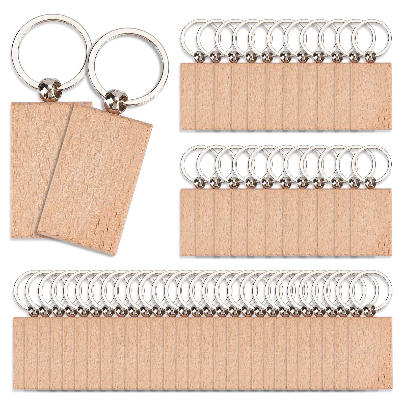 Porte clés en bois vierge pour gravure laser rectangulaire en vrac x50