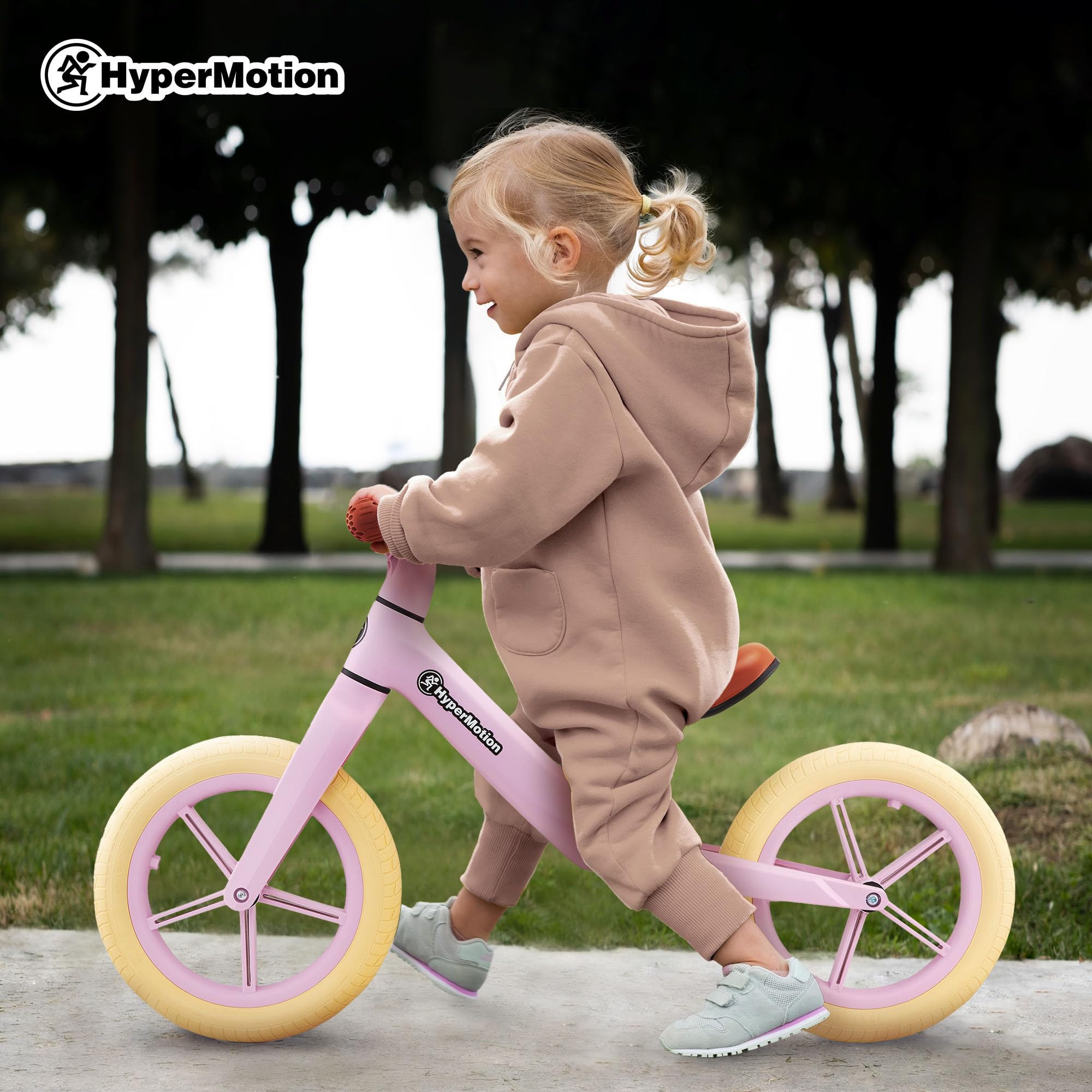 HyperMotion Marcelo Bicicletta Senza Pedali Balance Bike 12 Pollici con Ruote PU Antiforatura, Sella Regolabile e Bloccasterzo, per Bambini da 18 Mesi, Resistente fino a 50 Kg, Montaggio Facile, Rosa