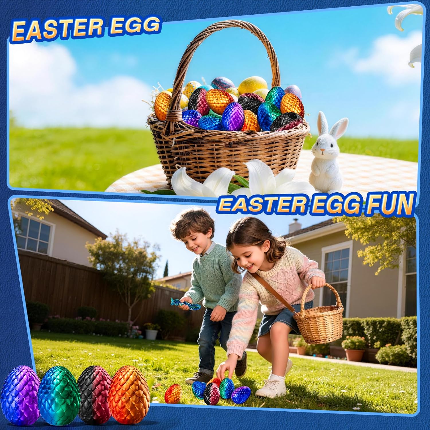 3D Printed Dragon Eggs with Dragon Inside, Easter Basket Stuffers for Kids, Prefilled Easter Dragon Eggs with Dragon Toy, Articulated 3D Printed Animals Fidget Gifts Toys for Boys Girls 3-8