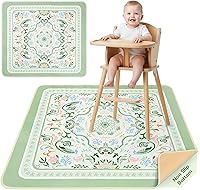 Unicorn Castle Waterproof Splat Mat for High Chair - Non-Slip Baby Play Mat, Art Crafts Floor Protector, Green Floral 46x42"