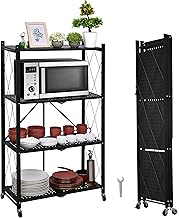 رف تخزين من 4 طبقات من الصلب الكربوني مع عجلات دوارة موفر للمساحة يتضمن رف سلكي معدني قابل للطي ومفتاح عدة من كاساكريست (لون فضي، 1.24 متر × 71 سم × 33.5 سم)