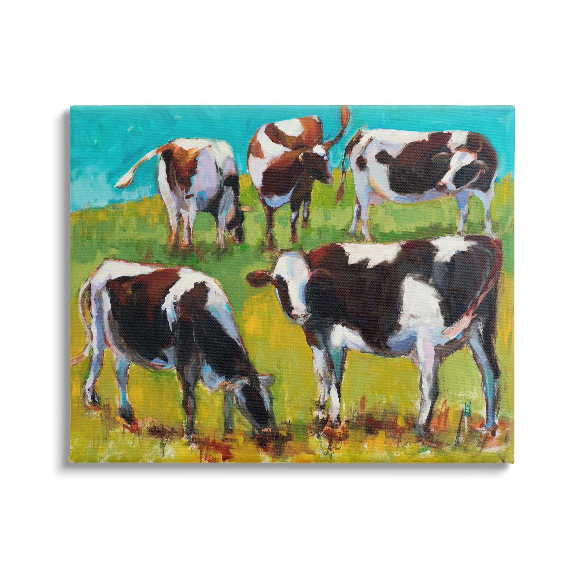 Stupell Industries Cows Grazing Modern Painting Canvas Wall Art Design by Sally Hootnick
