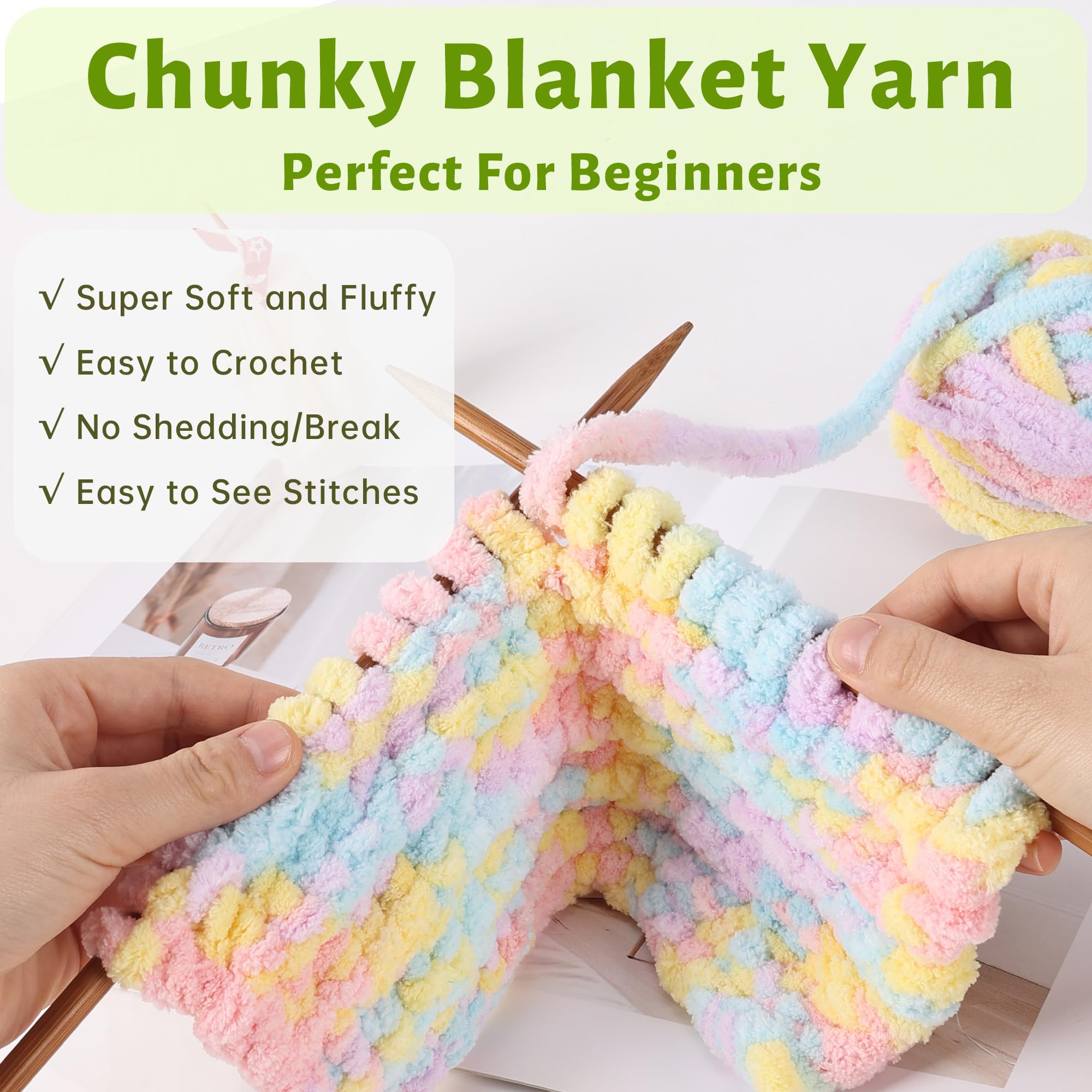 2 Pack Chunky Chenille Yarn for Crocheting Hand Knitting,Soft Thick Bulky Chunky Fluffy Plush Velvet Crochet Blanket Yarn for Crocheting Baby Blankets/DIY Crafts/Home Decor 2 * 100g(Black White Grey - 4