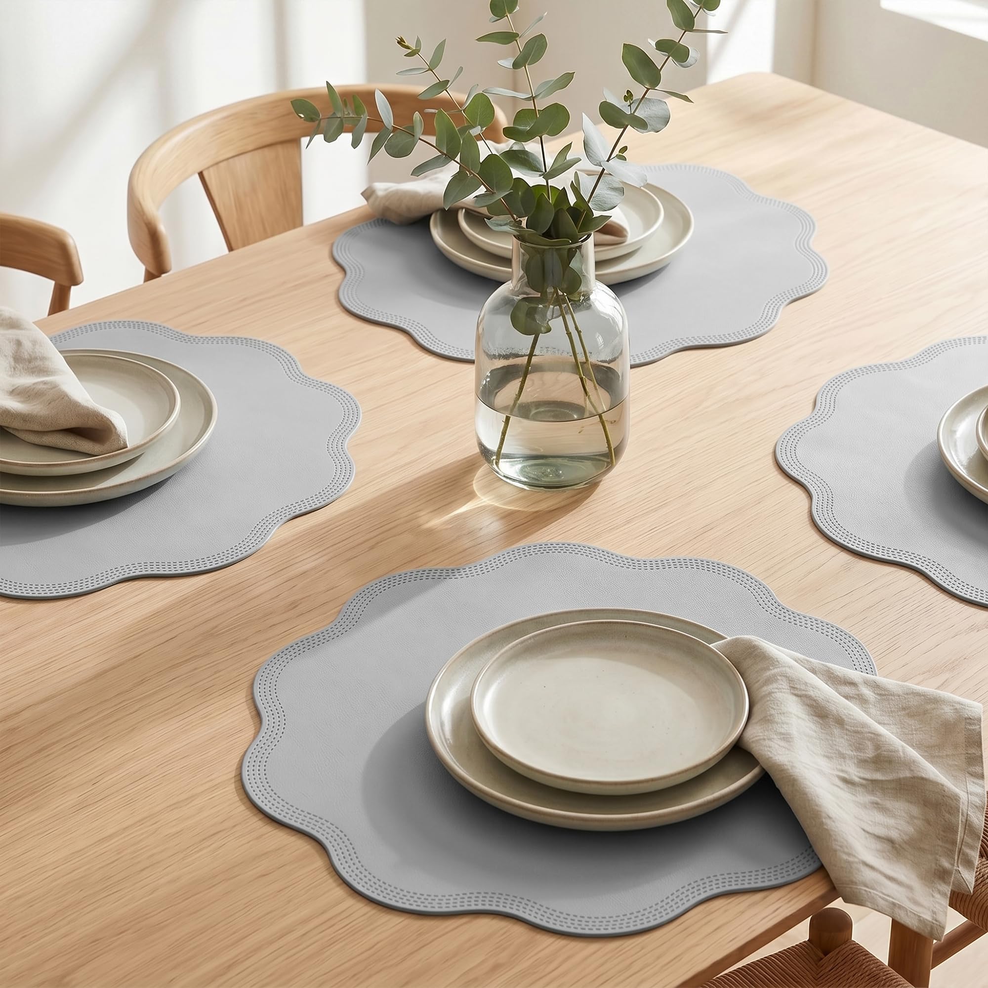 Set di 6 tovagliette in ecopelle per la decorazione del tavolo da pranzo della cucina, tovagliette lavabili, 38,1 x 38,1 cm, grigio