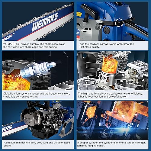 Miniatura 3 de WEMARS Motosierra de gas de 54.6 cc, motosierra eléctrica de 20 pulgadas, motosierras de gasolina de 2 ciclos, motosierras de gasolina, herramienta