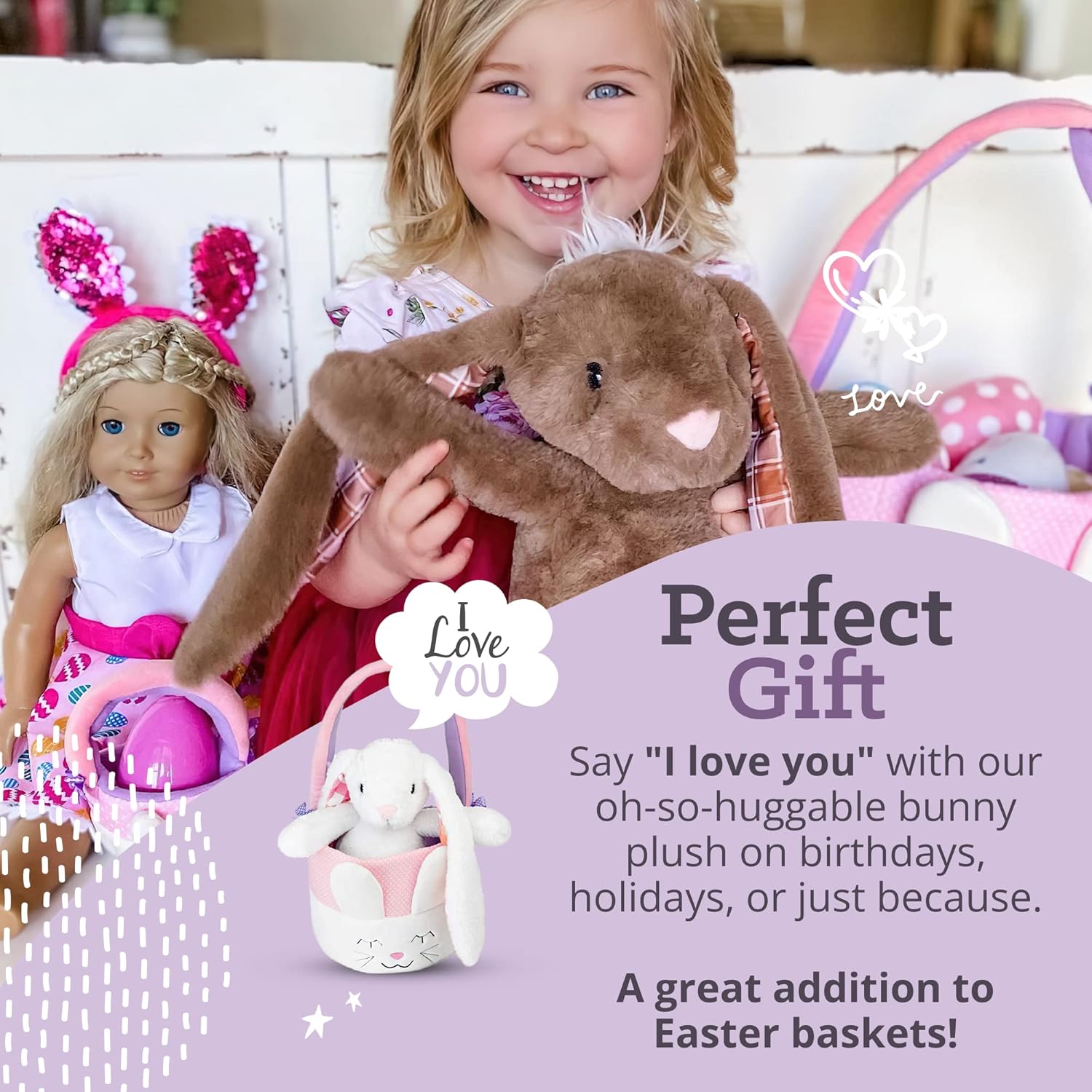 Plushible Easter Bunny Stuffed Animal, 18" (Brown) - Plush, Soft Embroidered Stuffed Bunny Toy for Kids, Newborns, Boys & Girls, Cuddly and Adorable Plush Toys