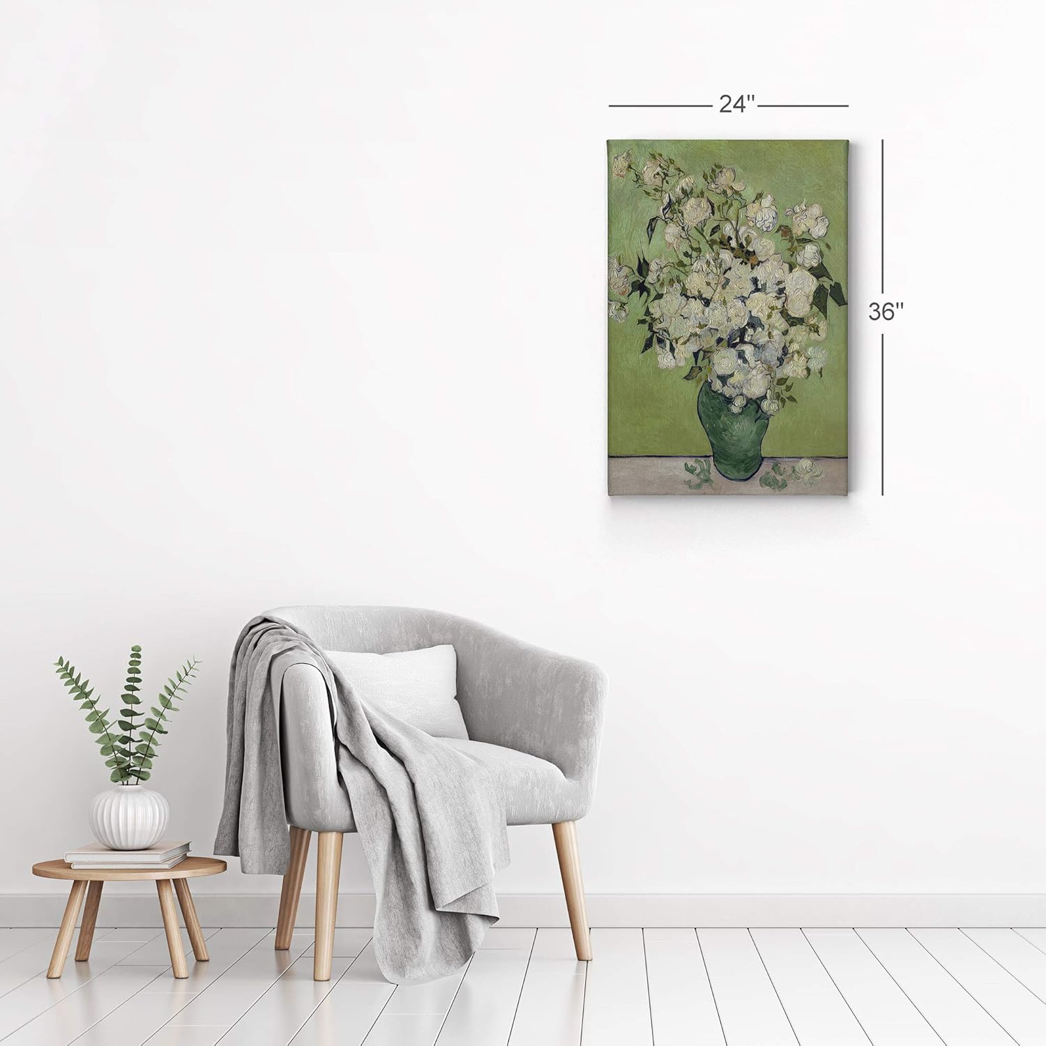 Smile Art Design Vincent Van Gogh Still Life Pink Roses in a Vase, May 1890 Canvas Wall Art Print Artwork Classic Modern Art Living Room Bedroom Decor Ready to Hang Made in the USA - 28x19