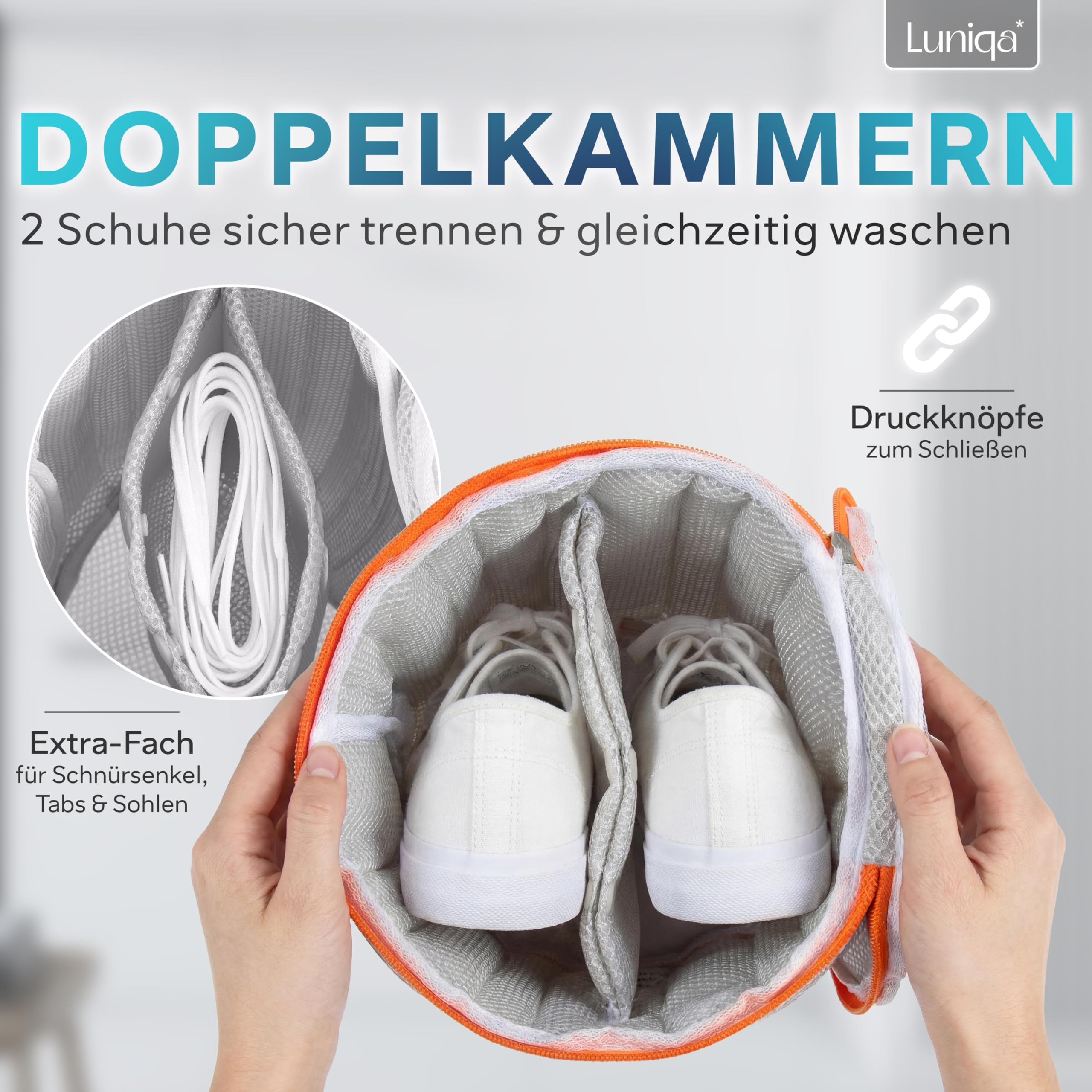 Schuhwaschbeutel - XXL für 2 Schuhe bis Gr. 48 - Gepolstert - Extrem langlebig - Leise - Farbecht - Wäschesack Schuhe - Sneaker Waschbeutel - Wäschenetz - Schuhbeutel Waschmaschine