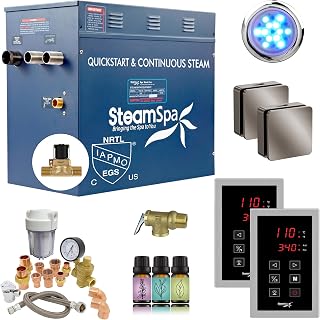 SteamSpa Steam System 12kW Steam Generator with Quickstart Continuous Steam, Dual Touch Pads, Auto Drain, Chroma Light, Aroma Steamheads, Install Kit & Filter in Brushed Nickel EXTS1200BN-A