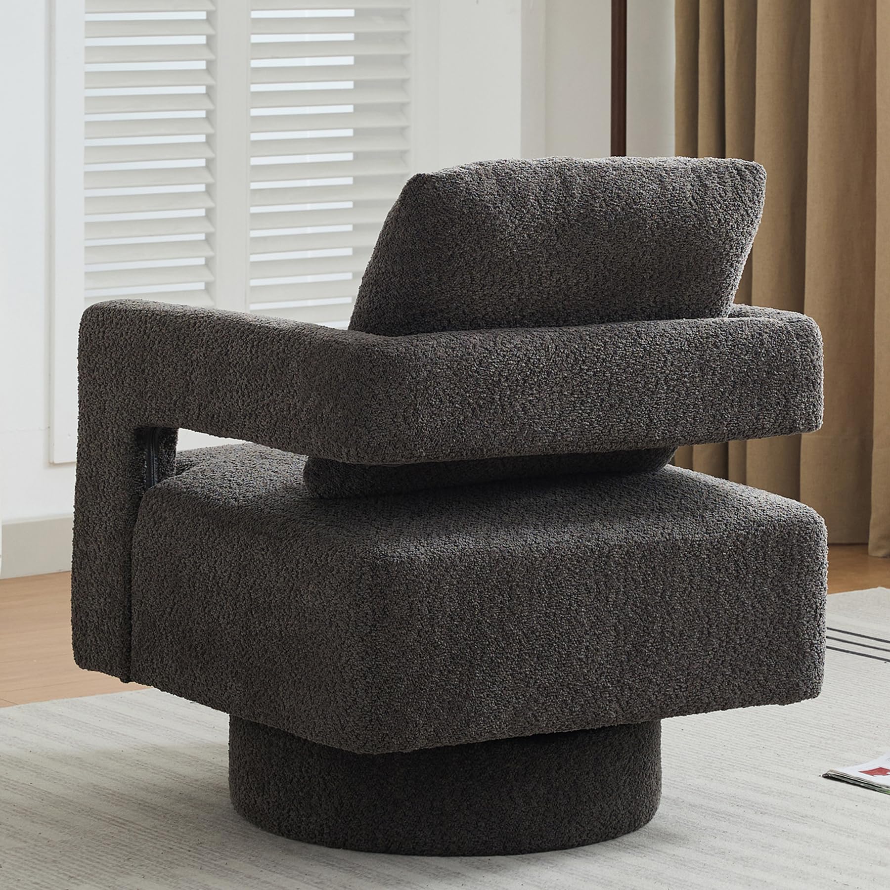 Modern Swivel Accent Chair - 360-Degree Rotating Boucle Barrel Chair With Open Back For Living Room Or Bedroom - View #5