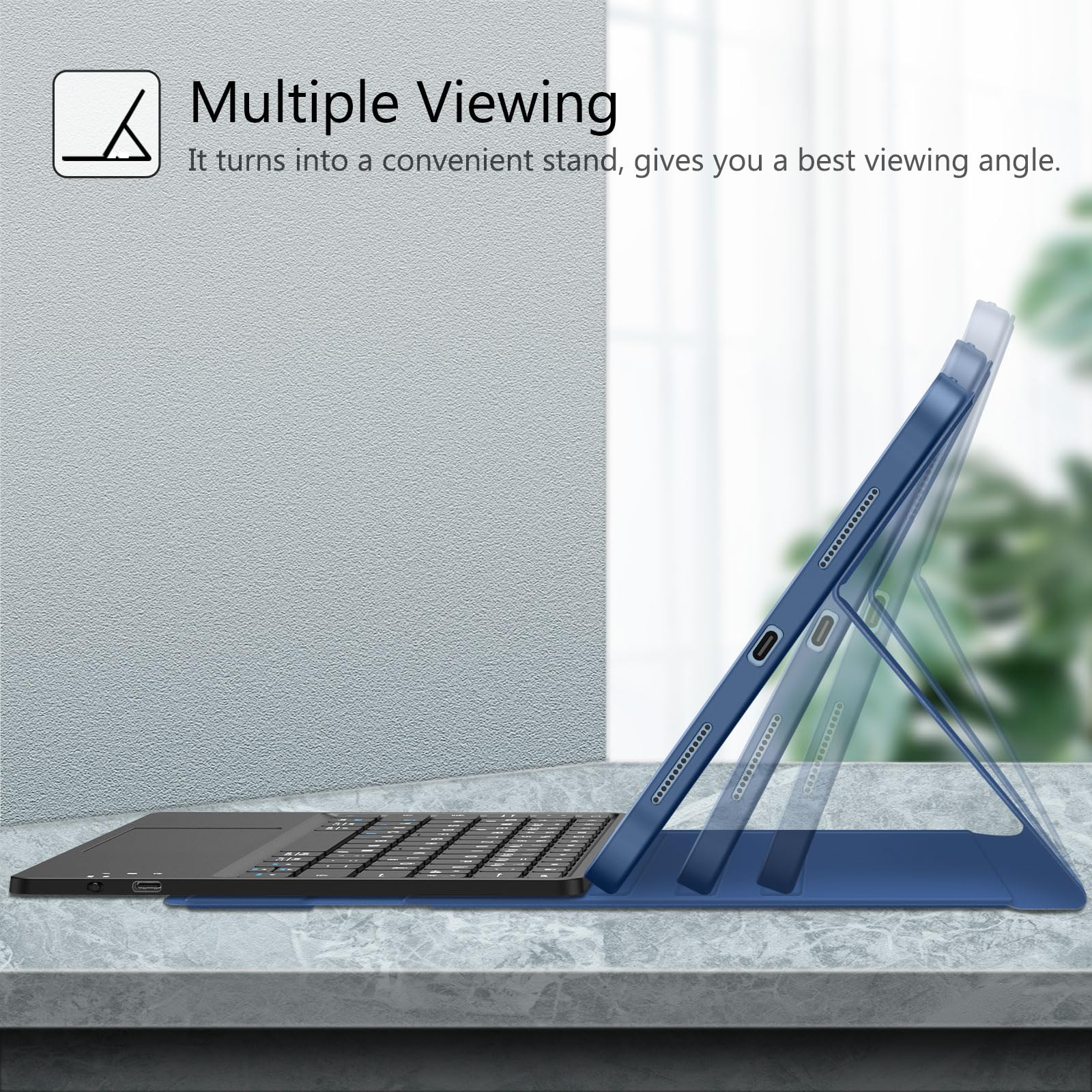 FINTIE Etui na klawiaturę do iPad 11. generacji 2025 11", iPad 10. generacji 2022 10,9" etui ochronne z magnetycznie zdejmowaną niemiecką klawiaturą i touchpadem z układem QWERTZ, granatowe
