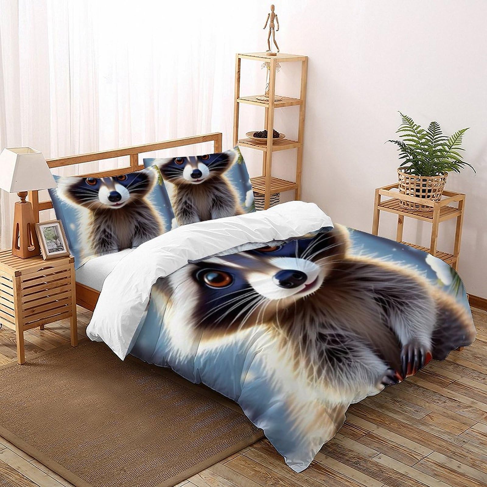 Housse de couette King raton laveur literie microfibre imprimé animaux 3D
