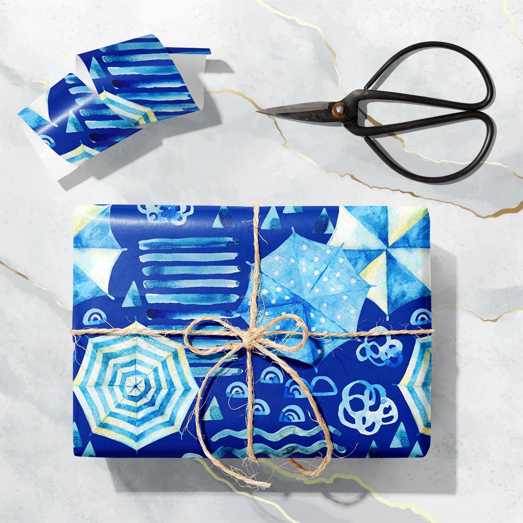 ArtzFolio Blue Summer Beach | Art & Craft Gift Wrapping Paper Sheet | Plain & Smooth Effect | 19 x 13 inch (48 x 33 cms); Set of 2 Sheets