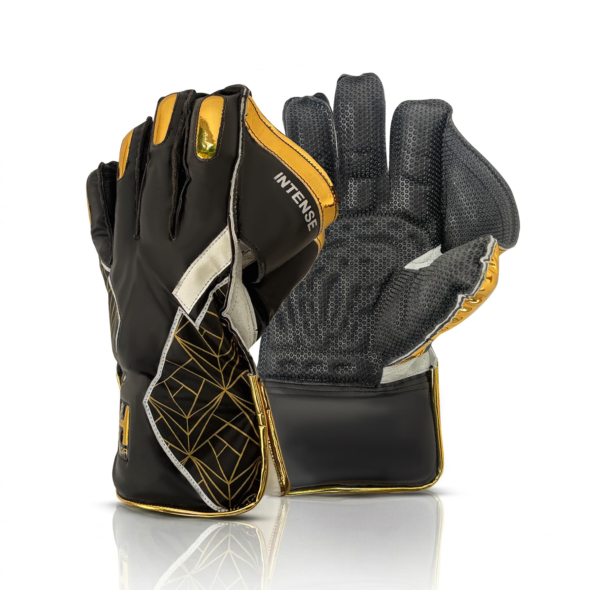 Heega Intense Black PU Leather Cricket Wicket Keeping Gloves Suitable for Professional Players | Durable Construction, Superior Grip, High-Density Finger Protection (Size - Men)-picture-12