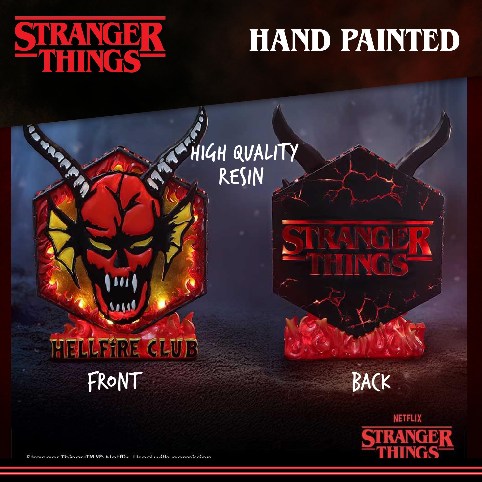 Nemesis Now Stranger Things Hellfire Club - Lámpara de mesa USB con licencia oficial pintada a mano, resina hexagonal, luz de escritorio, 23,6 cm
