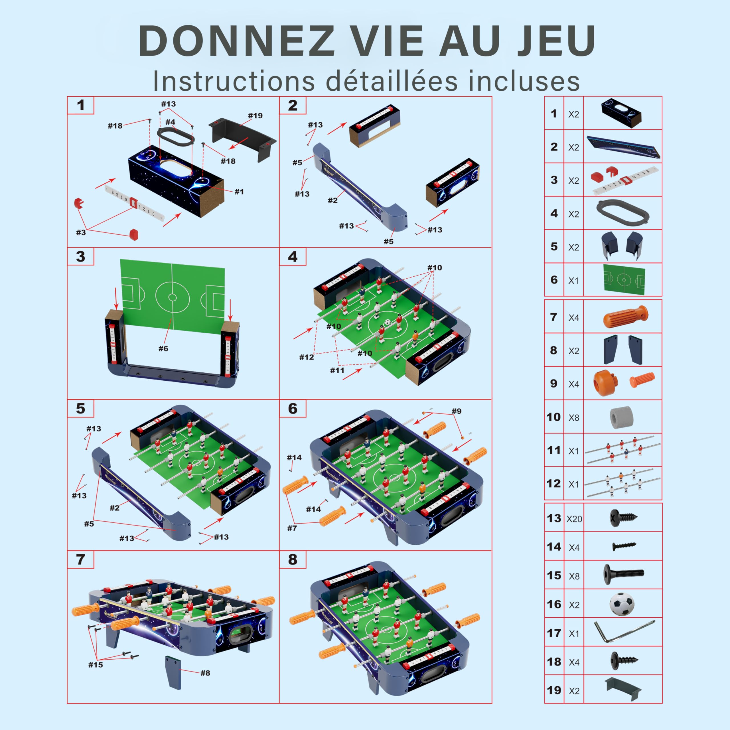 Mini Table de Baby-Foot pour Enfants et Adultes – Jeu de Football Miniature de 53 cm, Mini Table de Football pour Soirées Jeux en Famille