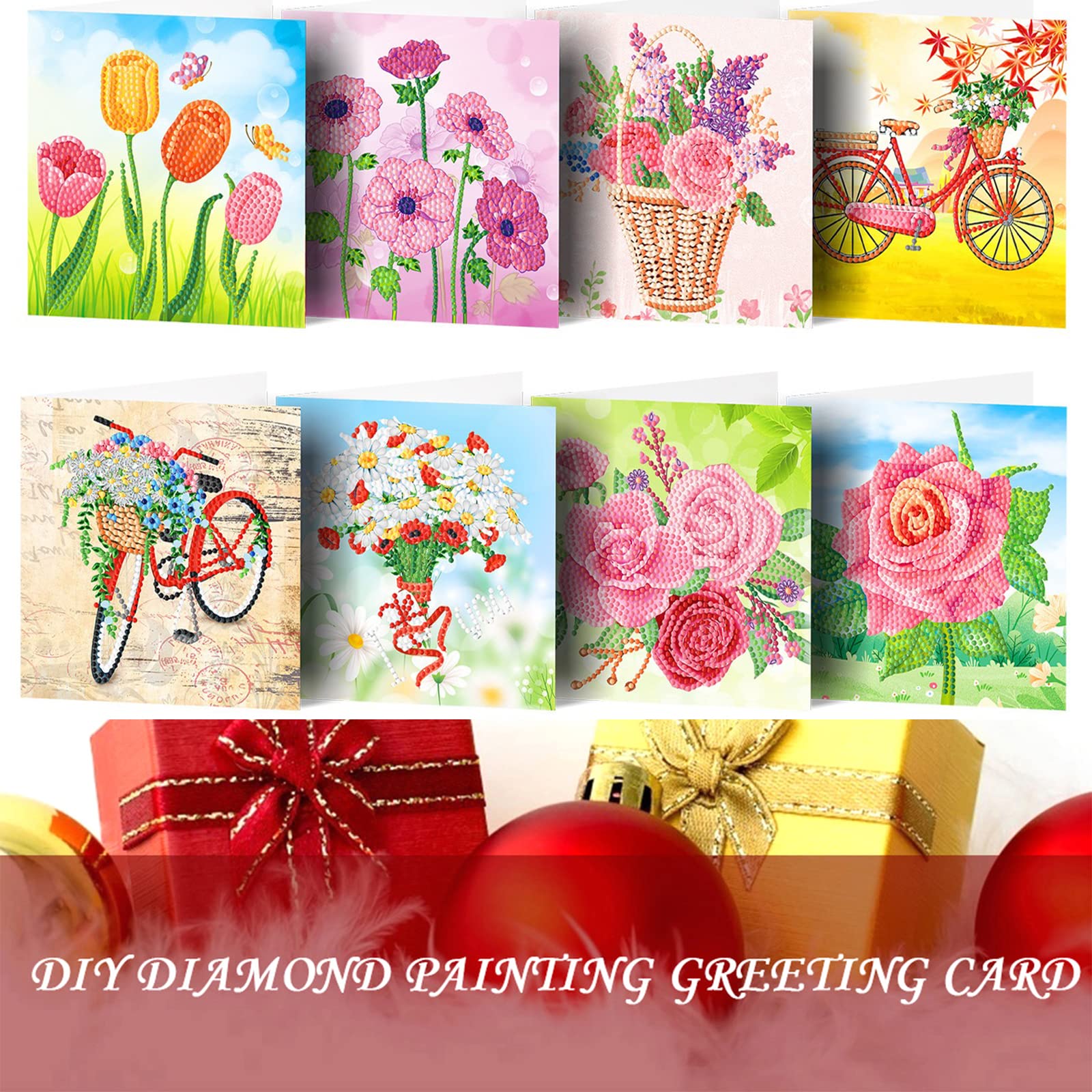 CXINLky 5D DIY Diamond painting-kaarten, Kerstmis, 6 stuks, kerstkaarten, cadeaukaarten voor familie, geliefden, vrienden, liefhebbers, 03