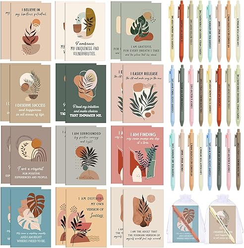 Juego de 2448 piezas de regalo de afirmación positiva, cuadernos de gratitud con bolígrafos, bolsas pequeñas, bloc de notas motivacionales, diario