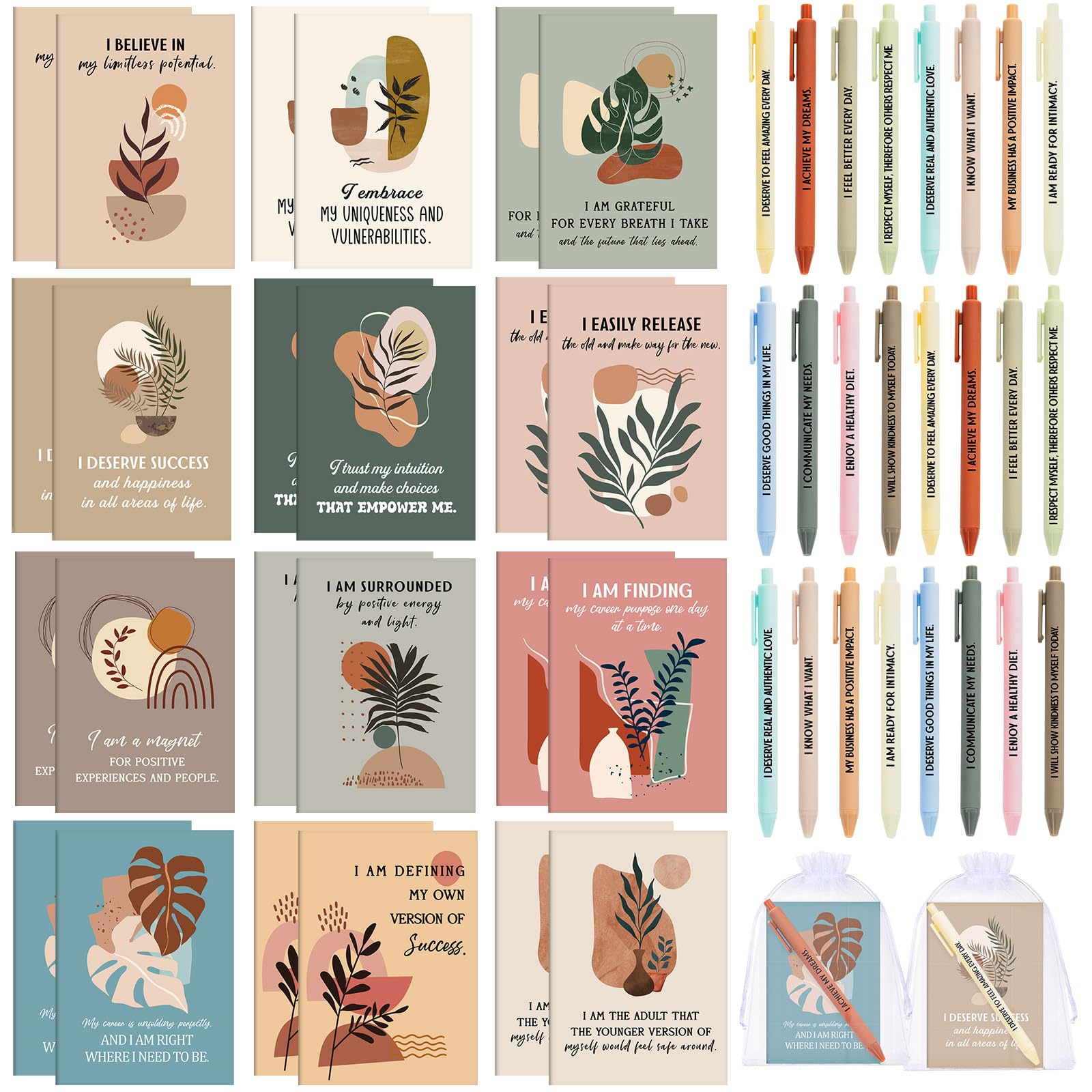 Mooliwe 24 Pcs Affirmation Notebooks Pens Bulk Gifts, Gratitude,Plant
