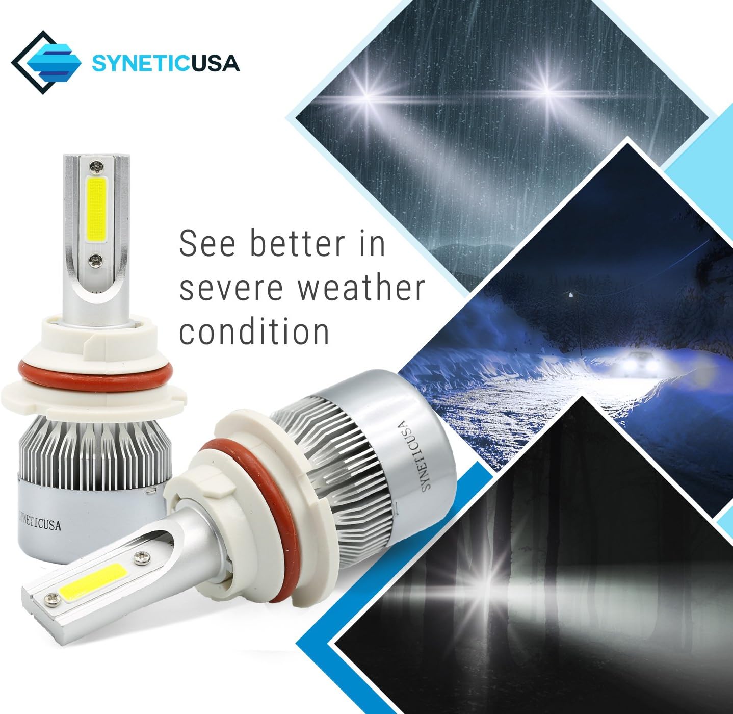 Syneticusa 9007 LED High/Low Beam Headlight Conversion Kit Light Bulbs 100W 10000LM 6000K White