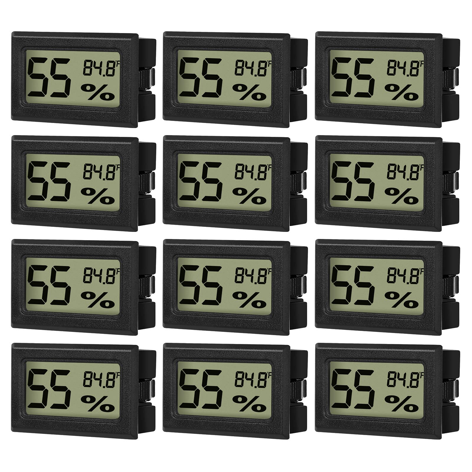 12 PACK Mini Digital Hygrometer Thermometer LCD Display Outdoor Indoor Temperature Humidity Meter Gauge Monitor Aquarium Thermometer for Baby Room Bedroom Cigar Humidor Guitar Reptile Greenhouse(℉)