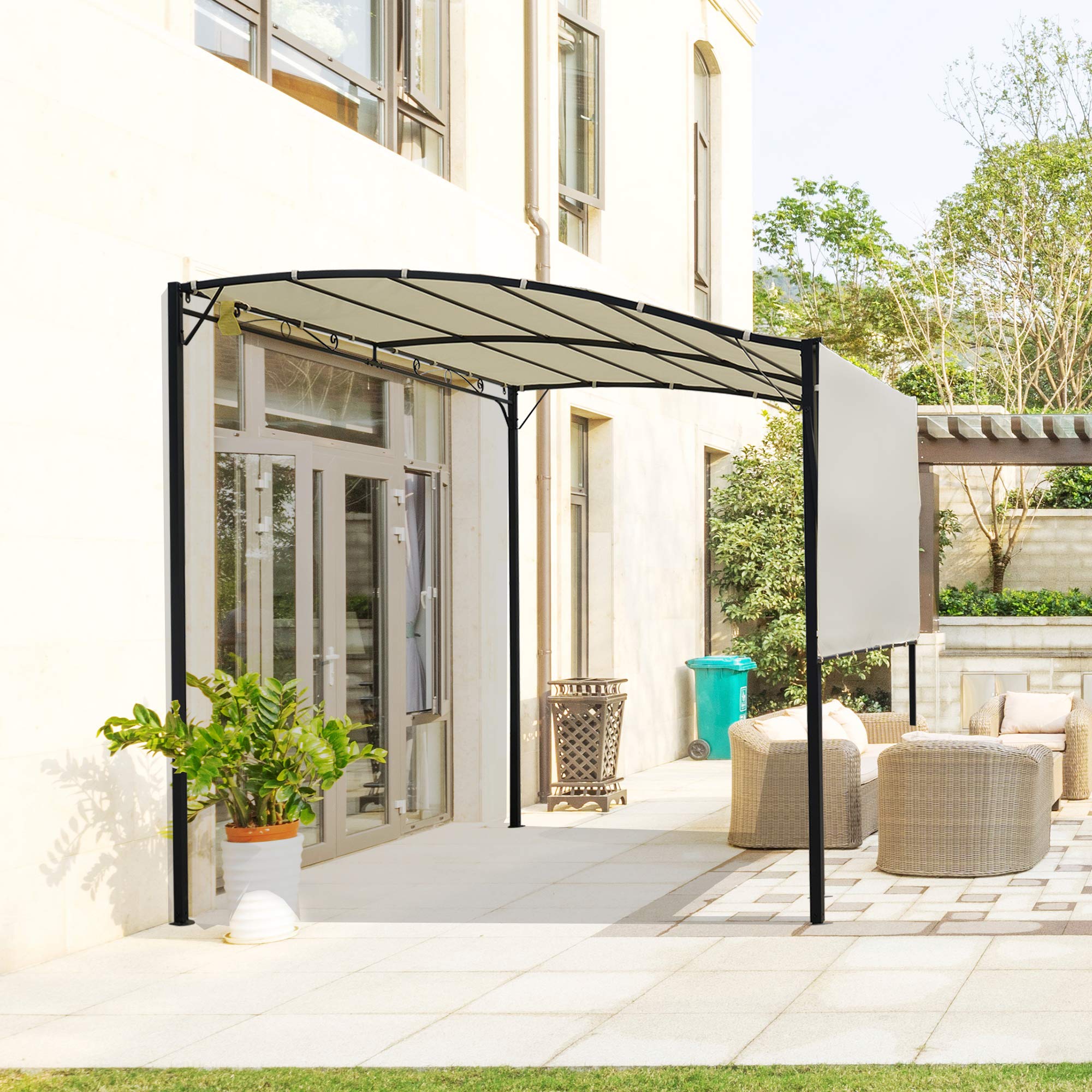 Outsunny Gazebo Pergola da Giardino con Copertura in Tessuto Anti UV e Acciaio, 3 x 2.5 m, Crema | Tessuto e Acciaio