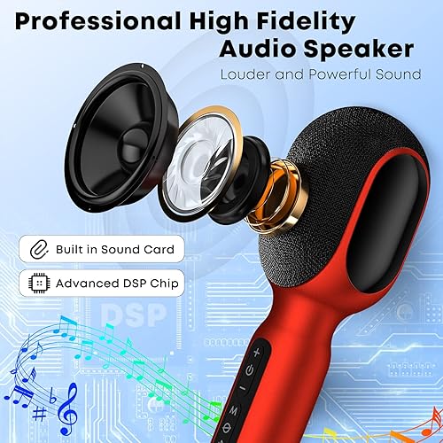 Miniatura 10 de StageSound Micrófono de karaoke, micrófono Bluetooth inalámbrico con luces LED dinámicas, micrófono portátil 5 en 1, máquina de altavoz para cantar