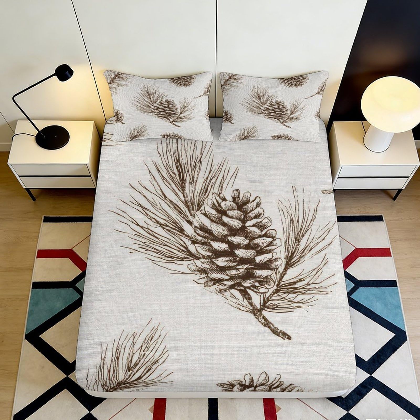 3D Printed Pinecone Fitted Sheet Microfiber Deep Pocket Non-Slip Pinecone Mattress Fitted Cover Elastic Hem for Bedroom 140x200x25cm