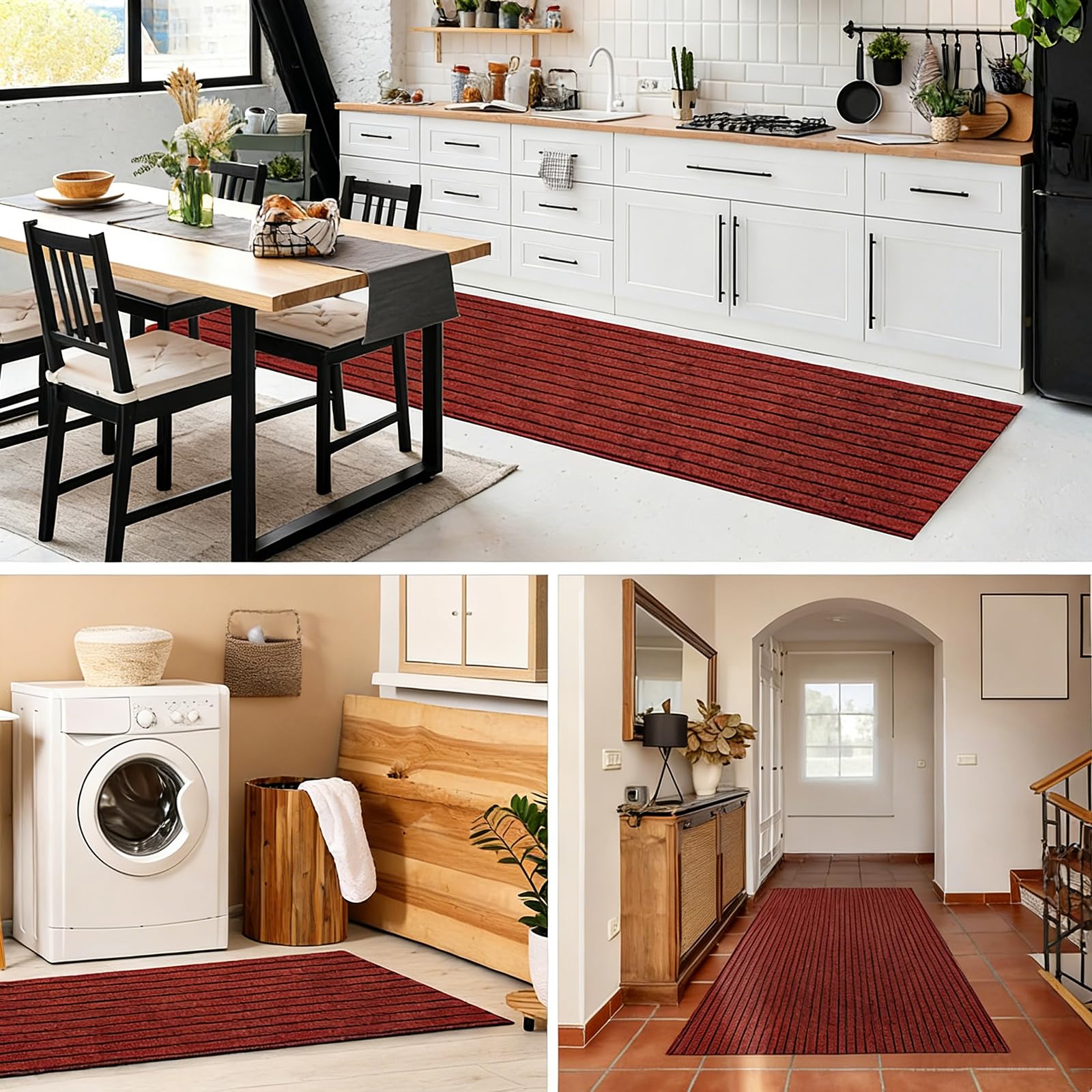 Tappetino Antiscivolo Zerbino Tagliabile per Scale Tappeto Ingresso Esterno Tappeto Asciugapassi Ingresso Interno Facile da Pulire Red,90x240cm
