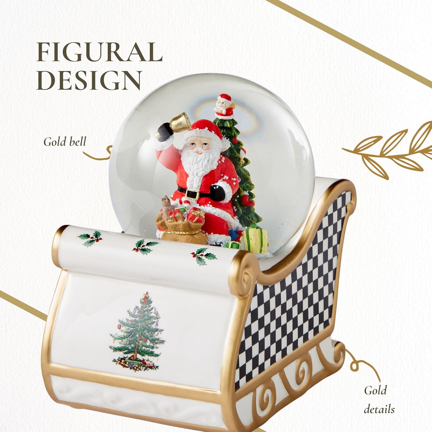 Spode Christmas Tree Santa on Sleigh Holiday Globe - Festive Seasonal Decoration & Holiday Keepsake - Timeless Gift & Seasonal Ornament for Winter Décor & Celebrations, Mantel Display